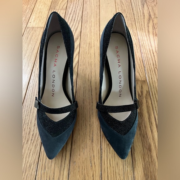SACHA LONDON charcoal gray suede 3.5 inch boss stiletto heels size 6.5 - Picture 5 of 8